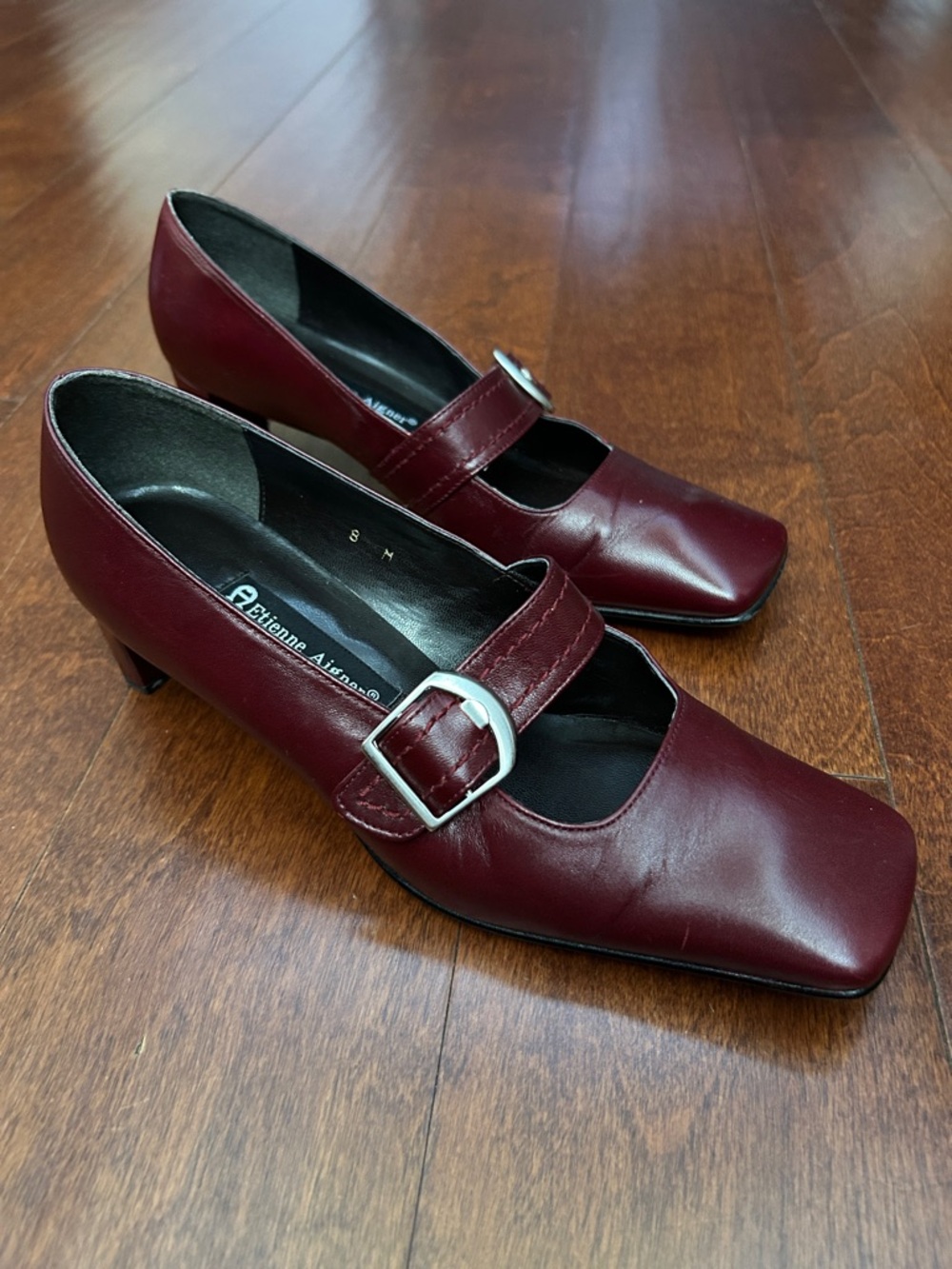 Vintage Etienne Aigner Women's Oxblood Leather Mary Jane Buckle Heels, Size 8